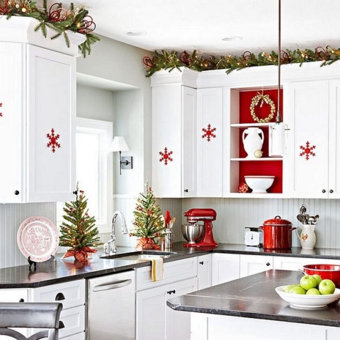 Christmas cabinets kitchen village above decorating garland display villages houses top love board ideas decorate winter country traditions halloween decorations