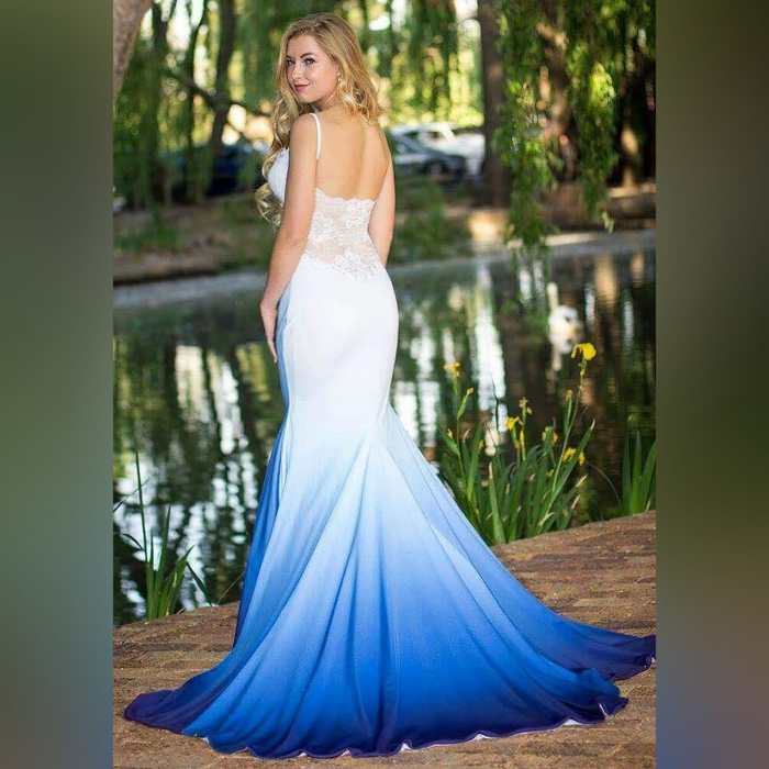 White blue wedding dress