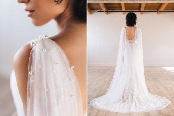 Wedding dress with cape veil