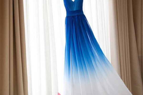 Wedding dress with blue sash